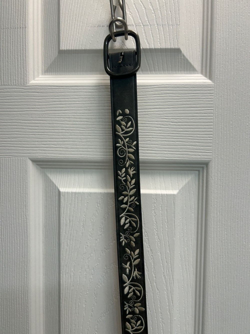 Gray Floral Embossed Leather Belt